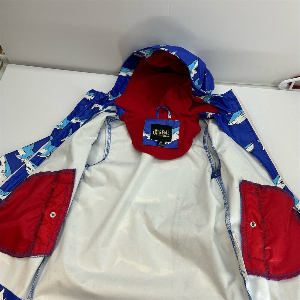 iXtreme Rain Jacket Toddler Boys 2T Blue Shark Print Hooded Full Zip - Picture 5 of 8